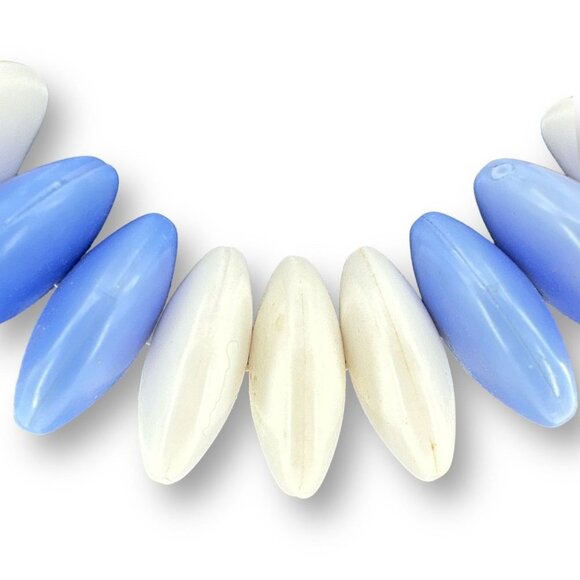 Chunky Disc White & Blue Beaded Resin Pink Straws Collar Necklace 18" - Picture 5 of 8